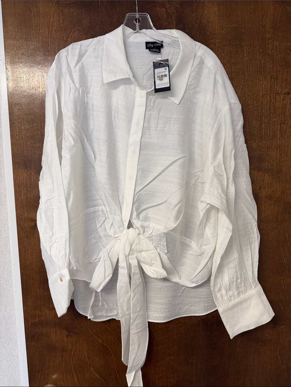 City Chic White Tie-Front linen Button Shirt Blouse